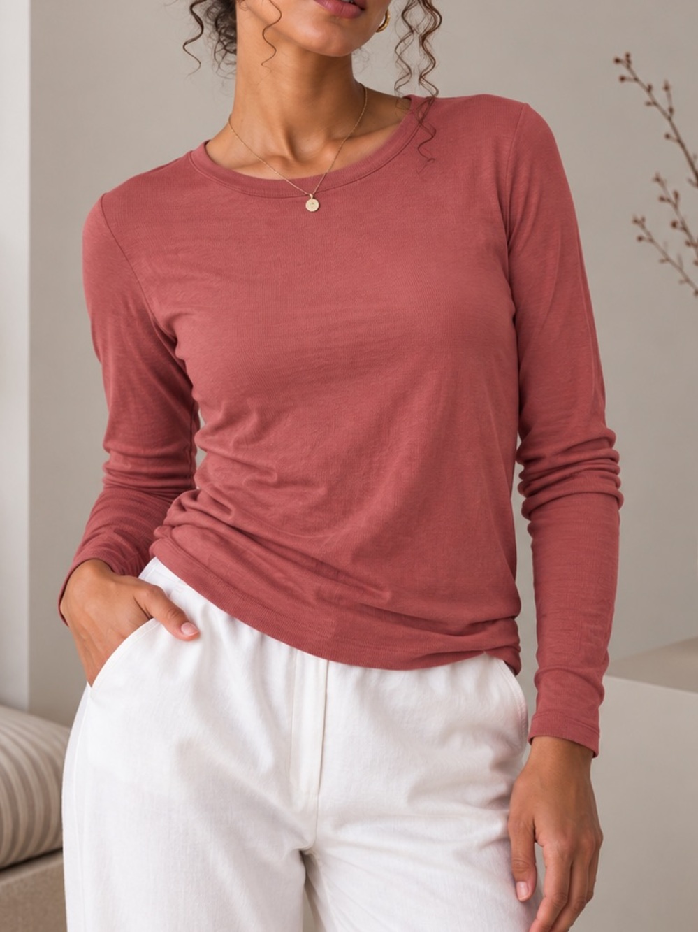 a new day Long Sleeve Crewneck Top - Rosewood